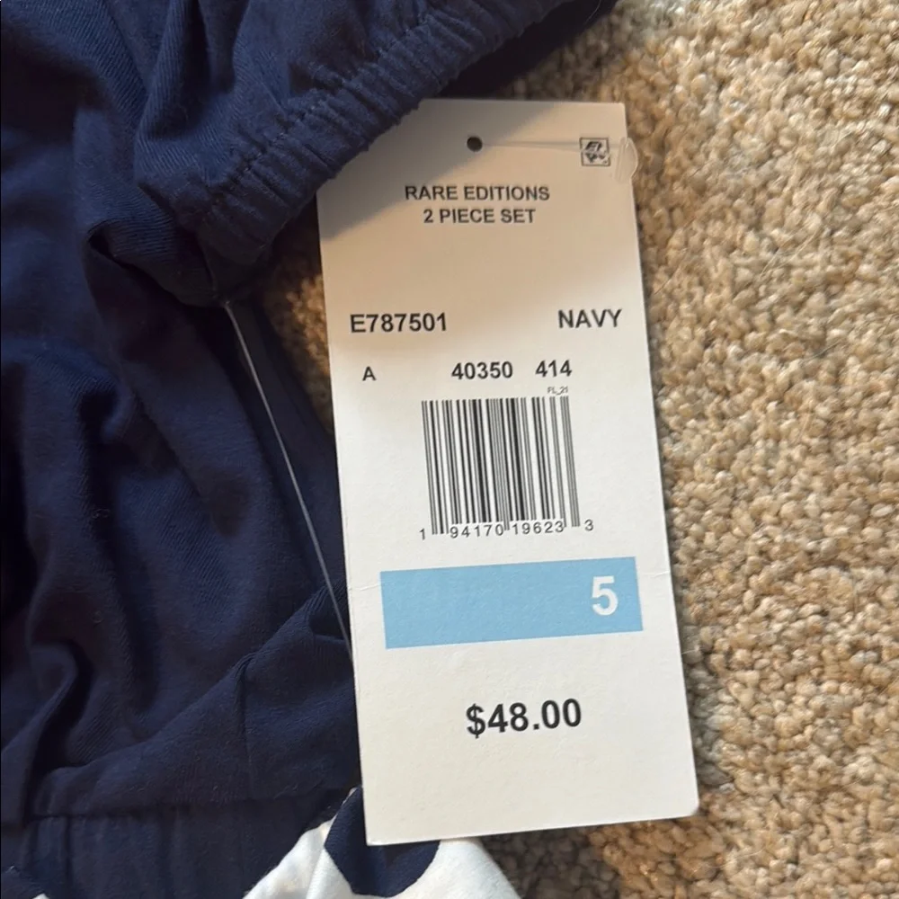 Rare Editions Off-the-Shoulder Navy Tank Top & Large-Dot Shorts Set